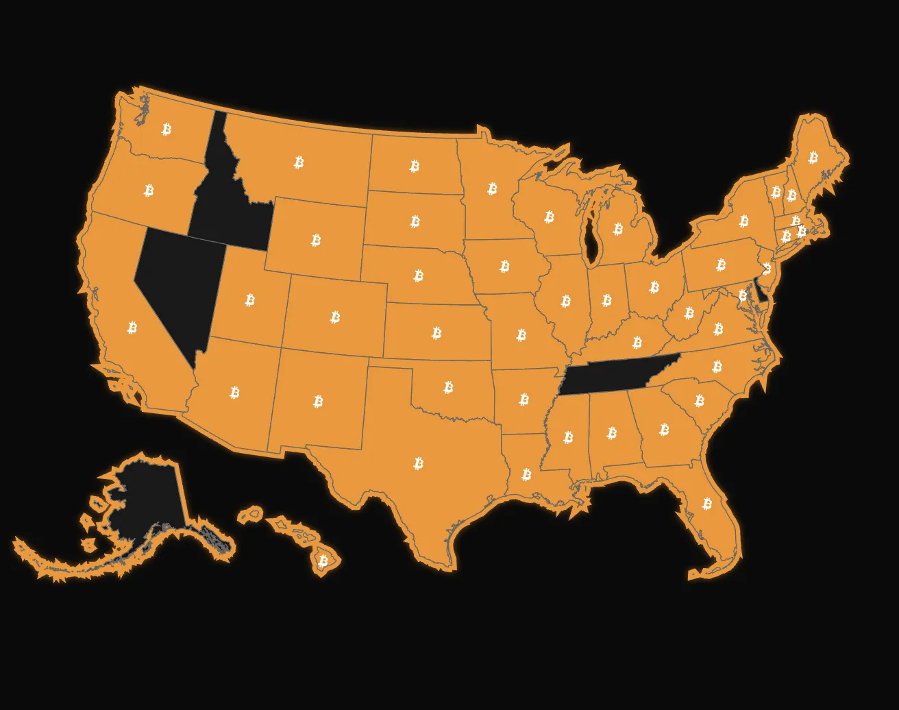 Mapa dos EUA mostrando o progresso dos projetos de lei da Reserva Estratégica de Bitcoin