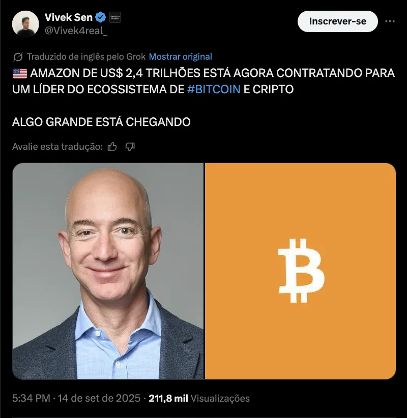 Político segurando uma moeda de Bitcoin