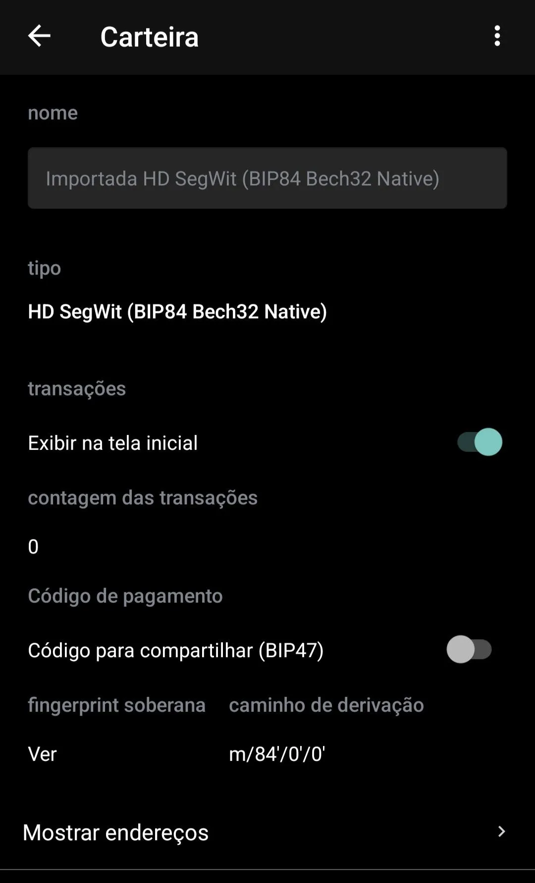 Passo 18 para criar carteira de Bitcoin: Anotar endereços